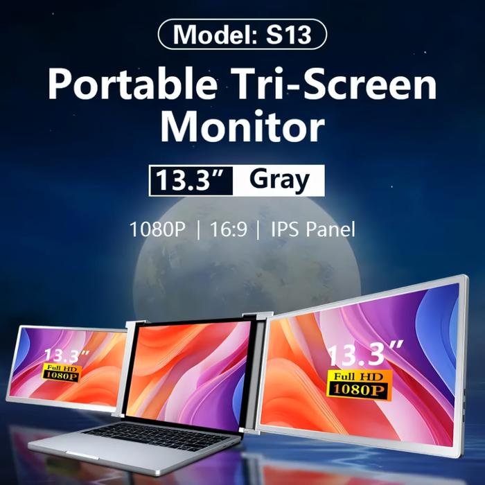 Gambar Portable monitor 14 inch 1080p triple bulk Icd monitors one cable connection Laptop screen extender quad - 13,3" dual S13 dari Click n Fit undefined Tokopedia