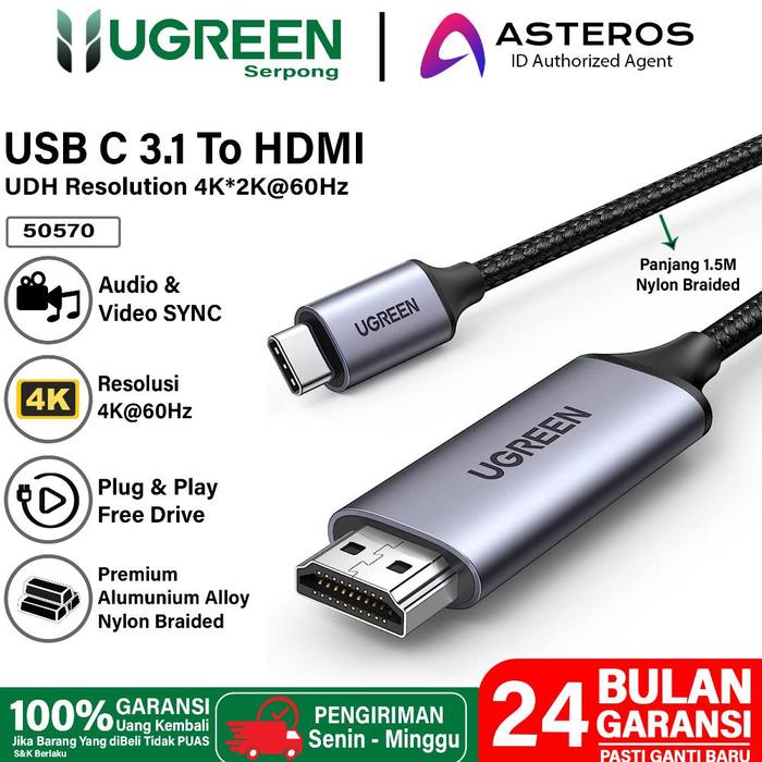 Gambar di UGREEN Kabel USB Type C To HDMI TV Proyektor Converter For Laptop Samsung Huawei di dari Fardha Store.id undefined Tokopedia