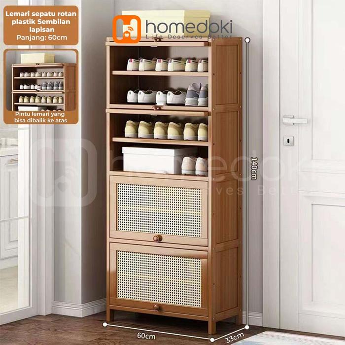 Gambar Homedoki - Lemari Buku Minimalis Tertutup Kayu/Lemari Sepatu Bambu/Lemari Penyimpanan Bambu - 60CM-9L dari Homedoki Office Furniture undefined Tokopedia