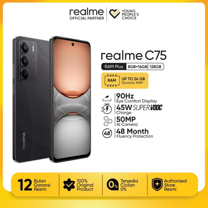 Gambar REALME C75 8/128GB & 8/256GB GARANSI RESMI - BLACK, 8/128GB dari SlimNFit undefined Tokopedia