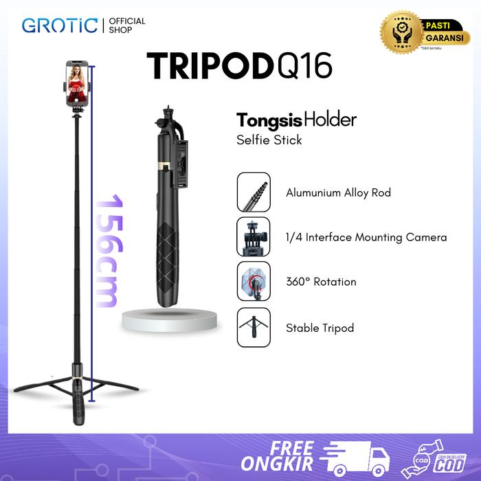 Gambar GROTIC Tripod Selfie Stick 156cm Bluetooth Baut 1/4 Tongsis Holder Hp - Tripod Q16 dari Grotic Official Store undefined Tokopedia