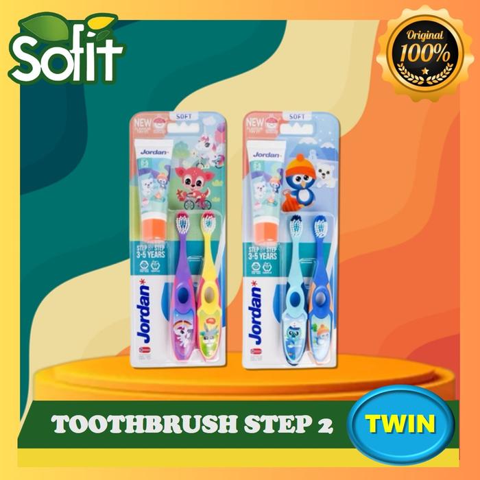 Gambar Jordan Oral Care Kids Toothbrush Twin Pack Bonus Toothpaste - Step1 & Step2 - Sikat Gigi - Sofit - SikatStep2 TWIN, Jordan dari SO FIT undefined Tokopedia
