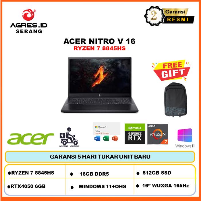 Gambar Acer NITRO V 16 Ryzen 7 8845Hs RTX4050 6Gb/ 16Gb 512Gb W11+Ohs 16.0Wuxga 165Hz Ips - UNIT ONLY dari Agres ID Serang undefined Tokopedia