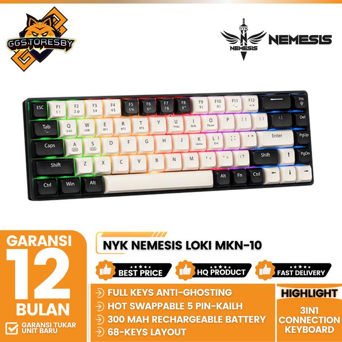 Gambar NYK NEMESIS LOKI MKN-10 / MKN10 KEYBOARD MECHANICAL 3IN1 CONNECTION - Light Shadow, Brown Switch dari GGSTORESBY undefined Tokopedia