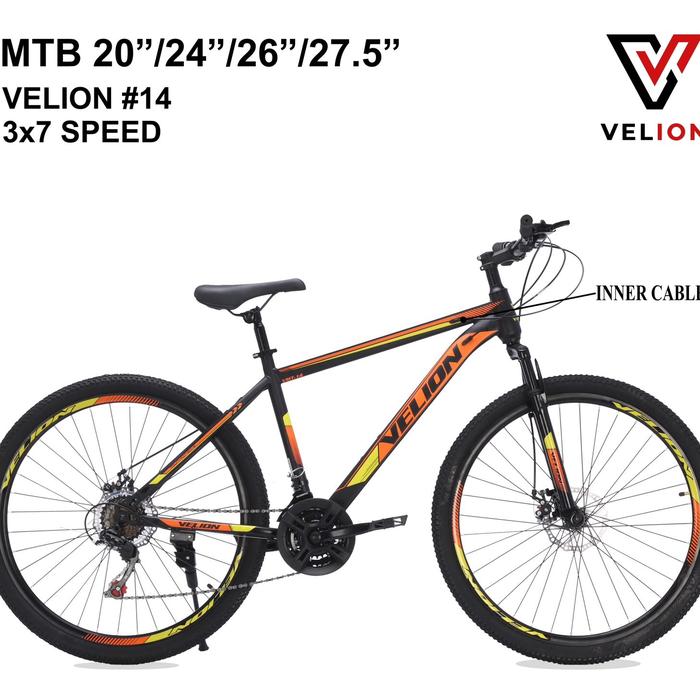 Gambar SEPEDA MTB UKURAN 20 VELION 21 SPEED CAKRAM MURAH BERKUALITAS - Hitam Orange dari Divergent Bike Surabaya undefined Tokopedia