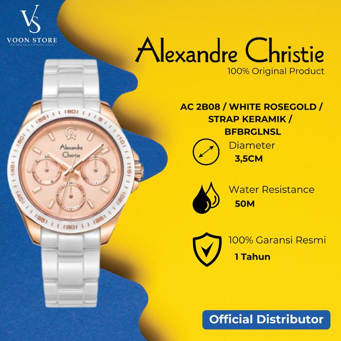 Gambar Jam Tangan Alexandre Christie Wanita AC 2B08 Strap Keramik Tanggal Hari Dan Chrono Aktif ORIGINAL - White Rosegold dari VOON STOREE undefined Tokopedia