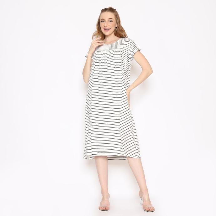 Gambar op Baju Busui Friendly model Dress Hamil untuk Bumil dan Ibu Menyusui vi - White strip dari Azaliaselli Stored undefined Tokopedia