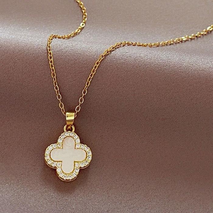 Gambar KALUNG LIONTIN SEMANGGI TITANIUM WANITA KOREA 3 WARNA MEWAH CLOVER - GOLD PUTIH dari 2kla undefined Tokopedia