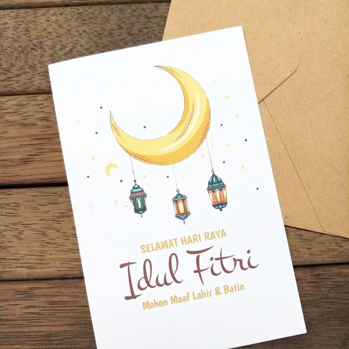 Gambar Kartu Ucapan plus Amplop Lebaran Idul Fitri Kraft Akasia Lipat 2 A4274 dari Kartu Lopie undefined Tokopedia