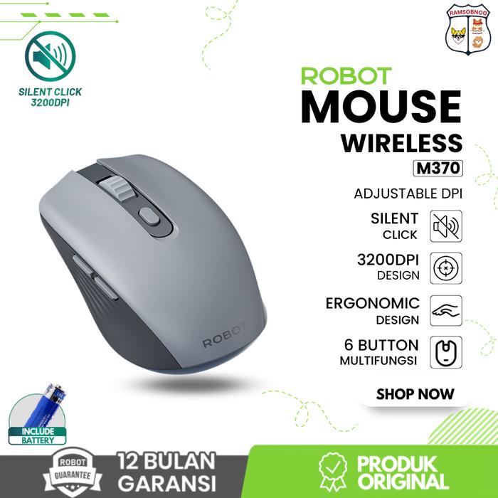 Gambar ROBOT M370 Mouse Wireless Portable 6 Button 2.4GHz Silent Klik 3200DPI - M370 Grey dari RAMSOBNOO undefined Tokopedia