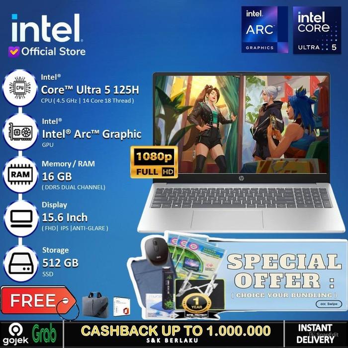 Gambar Laptop HP 15 FD1111TU - Ultra 5 125H Ram 16GB 512GB SSD 15.6" FHD IPS - Non Bundle, Windows HOME dari INTEL STORE ID undefined Tokopedia