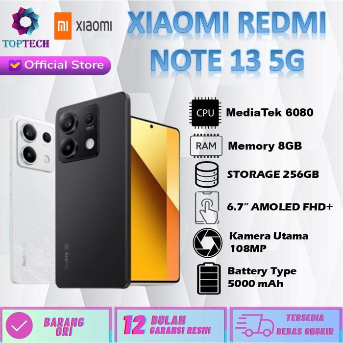 Gambar Xiaomi Redmi Note 13 5G 8/256GB Garansi Resmi Indonesia - Non Bundling, Black dari Top Tech Comp undefined Tokopedia