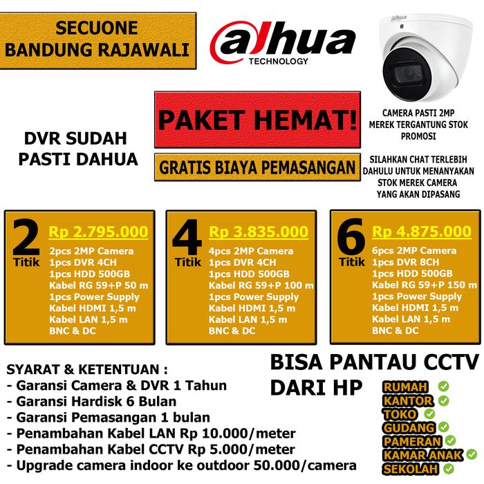 Gambar PAKET JASA PASANG INSTALASI CCTV BANDUNG PAKET CAMERA DAHUA - 2 TITIK dari Secuone CCTV Rajawali undefined Tokopedia