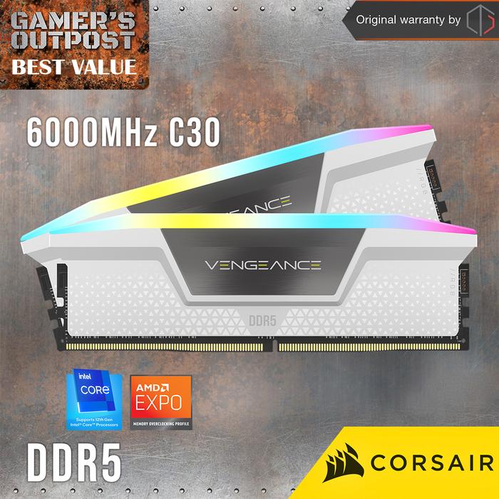 Gambar CORSAIR VENGEANCE RGB 32GB (2x16GB) DDR5 6000MHz C30 INTEL XMP/AMD EXPO - Putih dari Gamer's Outpost undefined Tokopedia