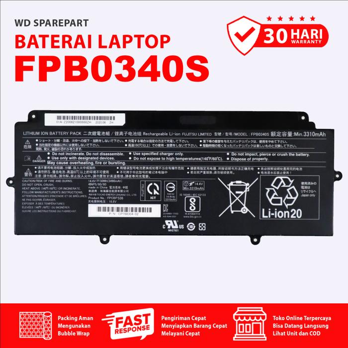 Gambar Battery Original Laptop Fujitsu U938 U939 U9310 | FPB0340S | 3490mAh | 50Wh dari WD Sparepart Laptop undefined Tokopedia
