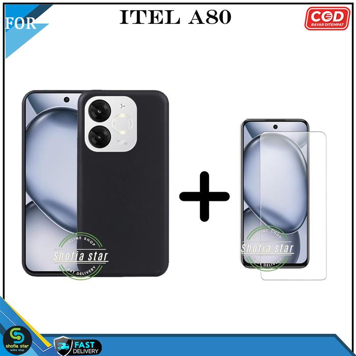 Gambar Paket Soft Case Premium 2IN1 Untuk  Itel A80 A50 dengan Tempered Glass Esd Spy Full Layar - Warna Hitam Doft Matte - Black, Handphone - 2IN1 TG BENING, Itel A80 dari shofia Star undefined Tokopedia
