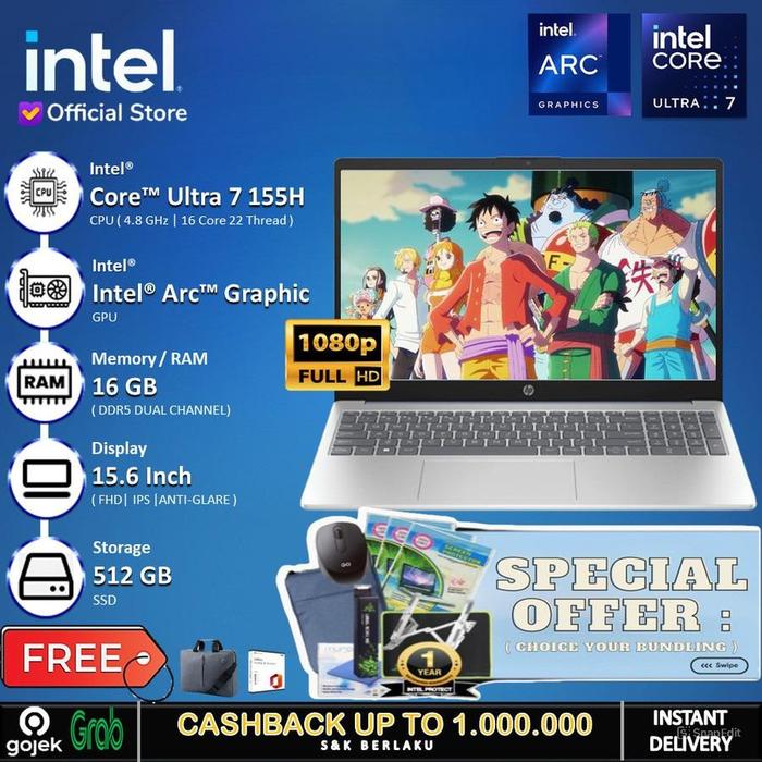 Gambar Laptop HP 15 FD1555TU - Ultra 7 155H Ram 16GB 512GB SSD 15.6" FHD - Non Bundle, Windows 11 HOME dari INTEL STORE ID undefined Tokopedia