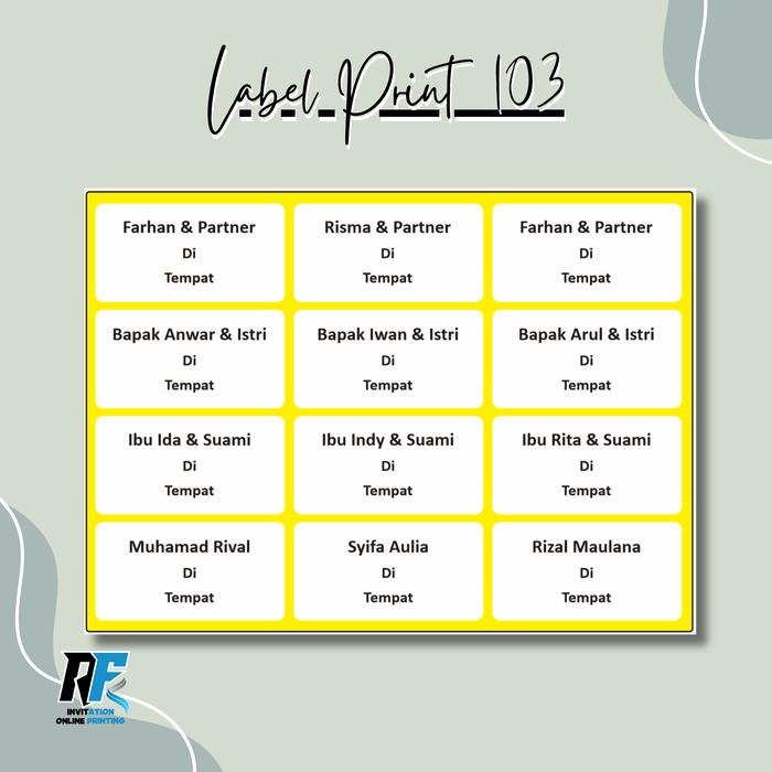 Gambar Label Print Undangan / Cetak Label Undangan / Print Label 103 dari RF_Invitation undefined Tokopedia
