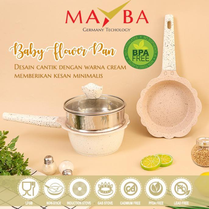 Gambar PANCI SET BAYI MPASI 1 SET BLACK GRANIT ASLI MAYBA Flower Balita pan - Cream dari Aquamans22 undefined Tokopedia
