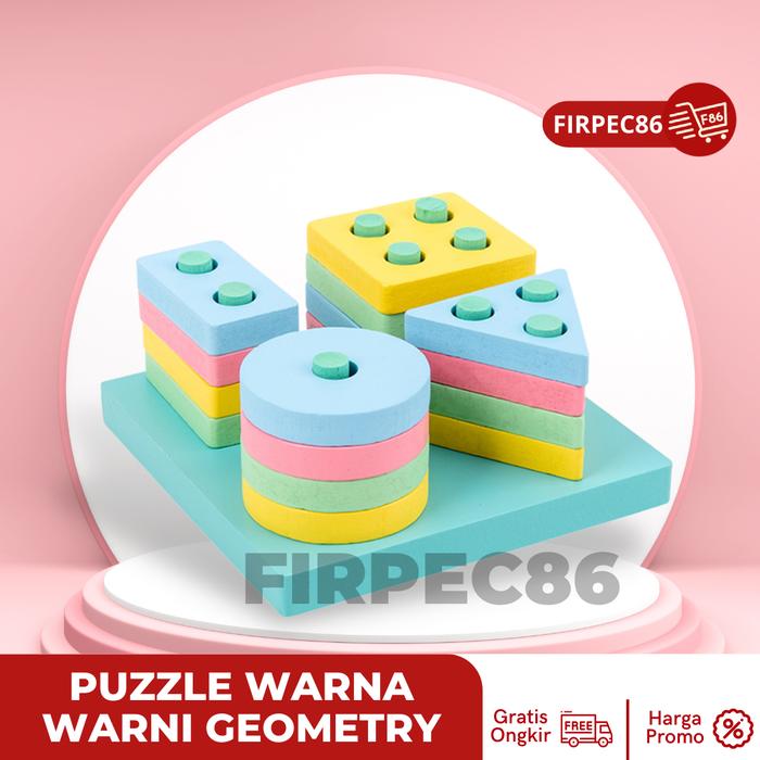 Gambar Montessori 3D Puzzle Stacking Pastel Wooden Toy - Geometry Toy Mainan - MA33-B dari FIRPEC86 undefined Tokopedia