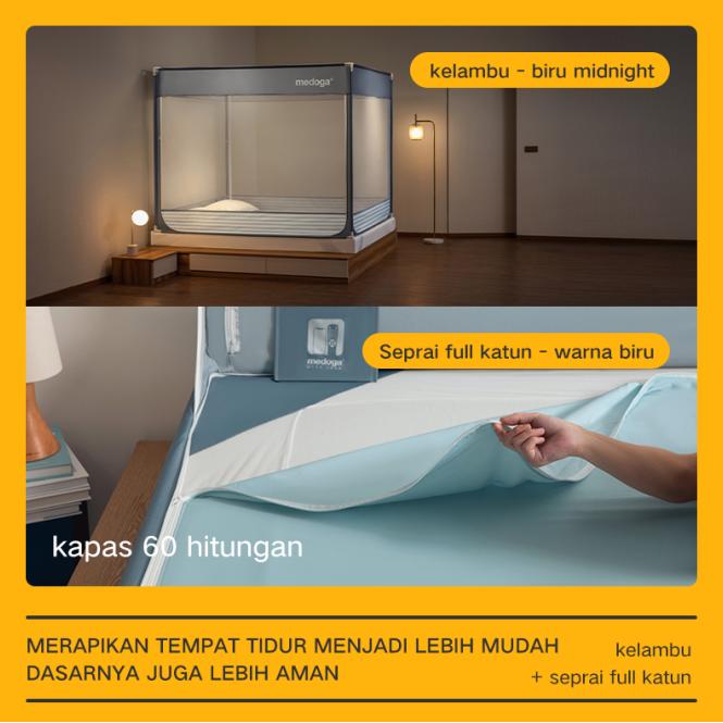 Gambar Medoga Kelambu Anti Jatuh Anti Nyamuk Tenda Bayi & Dewasa Jumbo Kotak 160x200 180x200 200x200 - +Sprei 160 Biru dari kelambu medoga undefined Tokopedia