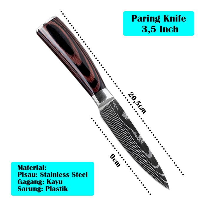 Gambar Pisau Dapur Daging Chef Profesional Super Tajam Stainless Steel Silver Metalik Pola Damaskus Kitchenware - Paring Knife dari CENRANA undefined Tokopedia