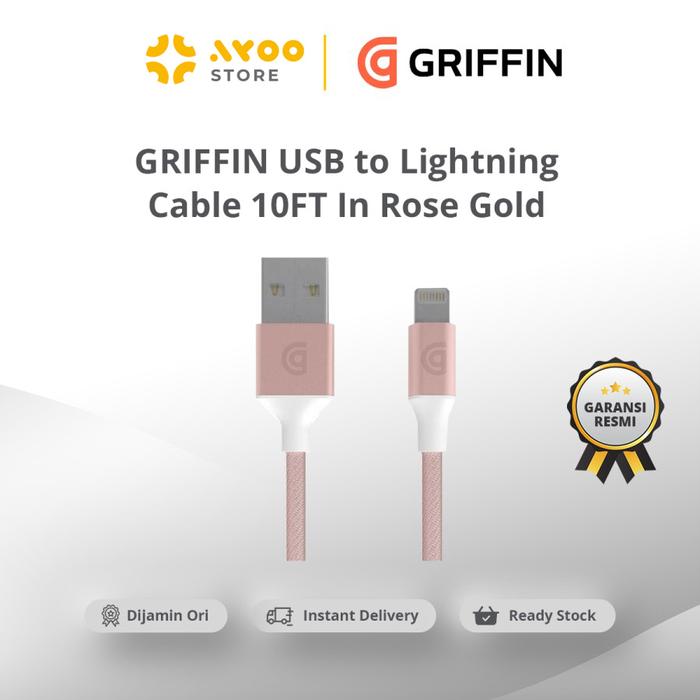Promo GRIFFIN USB to Lightning Cable Premium 10FT In Rose Gold