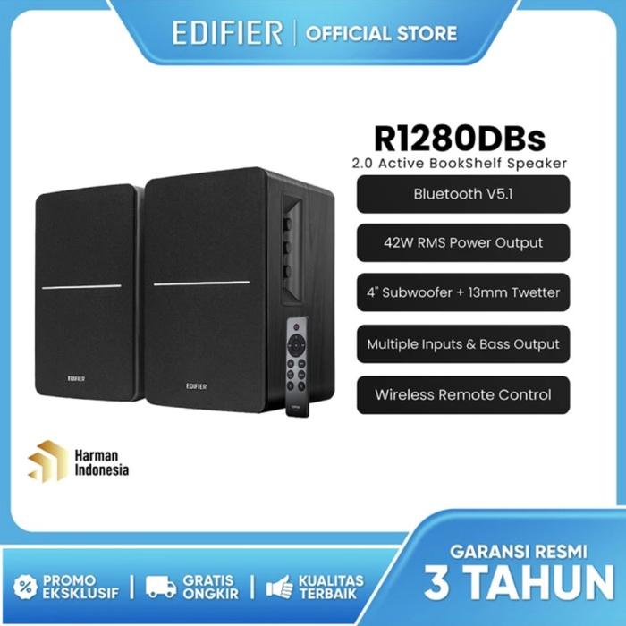 Gambar Edifier R1280DBs Bluetooth Speaker with Multiple Inputs & Bass Output, Edifier R1280 DBs Wireless Subwoofer - Black dari Click & Go Tokopedia undefined Tokopedia
