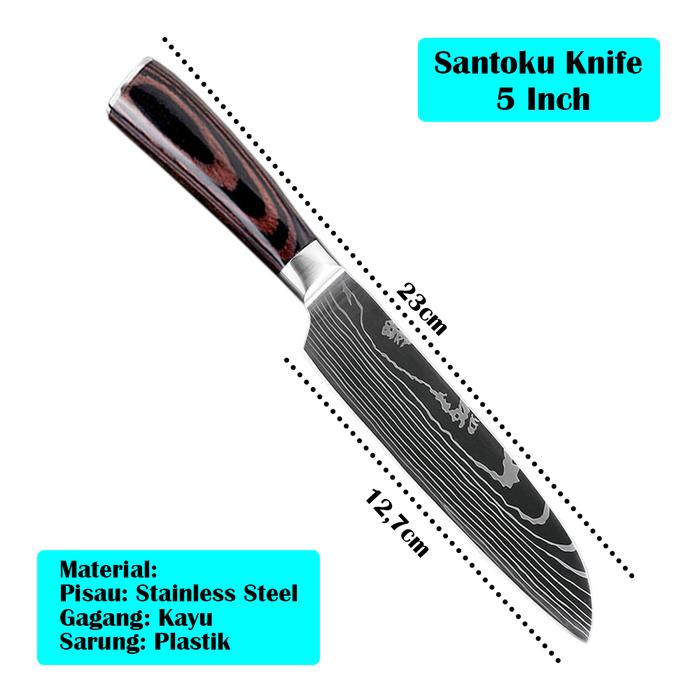 Gambar Pisau Dapur Daging Chef Profesional Super Tajam Stainless Steel Silver Metalik Pola Damaskus Kitchenware - Santoku Knife1 dari CENRANA undefined Tokopedia