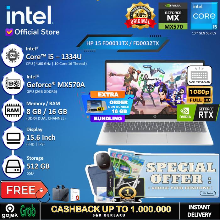 Gambar Laptop HP 15 - Nvidia MX570A I5 1334U 8GB / 16GB 152GB SSD 15.6"FHD - Non Bundle, 8GB dari INTEL STORE ID undefined Tokopedia