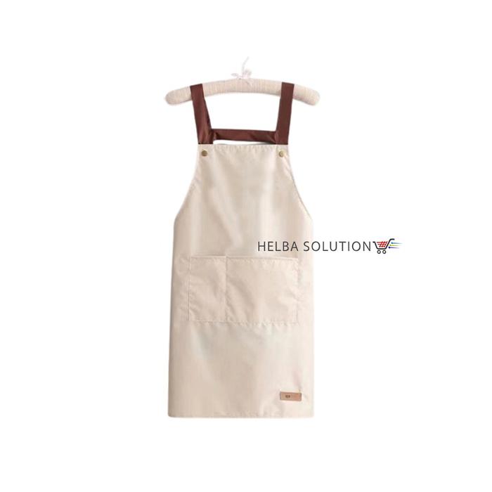 Gambar Apron Dapur Waterproof Celemek Masak Chef Barista 2 Tali Strap Anti Air Korean Style - Cream dari Helba Solution undefined Tokopedia