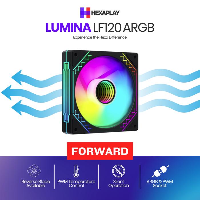 Gambar HEXAPLAY Fan Casing 12CM ARGB Lumina LF120 | Socket PWM | Kipas Casing PC Pendingin Komputer | ukuran 12CM 120MM - Hitam, Forward dari LakuKuy ID undefined Tokopedia