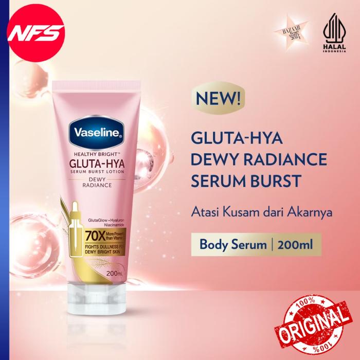 Gambar VASELINE Gluta-Hya-Dewy Radiance/Flawless Bright/Overnight Repair/Pro-Age Restore/SPF50 Sunscreen SPF 50-Day/Night-200/330 ml-Healthy Bright Body Serum Burst UV Lotion Hyaluron - DEWY 200ML dari NFS Shop Tokopedia undefined Tokopedia