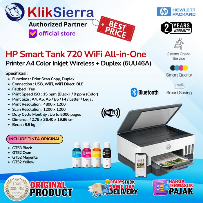 Gambar HP Printer Smart Tank 750 (6UU47A) | 720 (6UU46A) All-in-One ADF Duplex Wireless WiFi Network LAN - SmartTank HP750 HP720 A4 Color Inkjet Multifungsi - Garansi Resmi Include Tinta ORIGINAL - HP-720, HP Smart Tank dari KlikSierra undefined Tokopedia