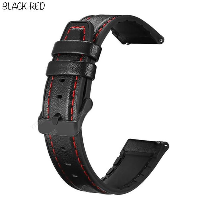 Gambar QRH Hybrid 22mm Strap Aolon Tetra R4 / Olike Smartwatch FMA02 - Tali Jam Tangan Kulit Rubber Quick Release - black red dari jmcellsurabaya undefined Tokopedia