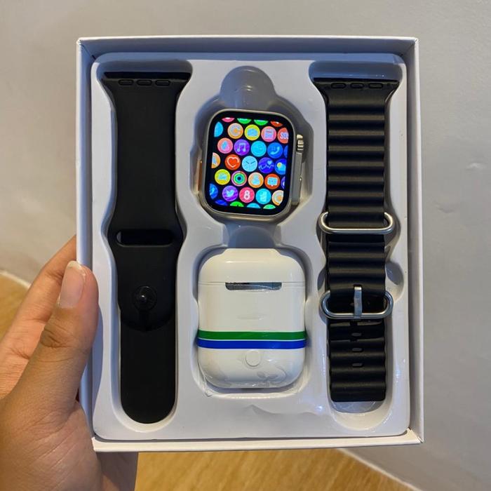 Gambar Jam Tangan Smartwatch i8 Ultra Series Infinite Display +TWS Lengkap - Hitam - Hitam dari Dania18.store undefined Tokopedia