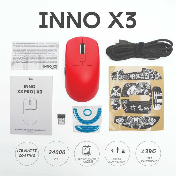 Gambar Vortexseries Inno X2 V2 Vortex InnoX2 InnoX2V2 Lightweight Wireless Gaming Mouse Vortex series - X3-MERAH dari FRAG GAMING STORE undefined Tokopedia