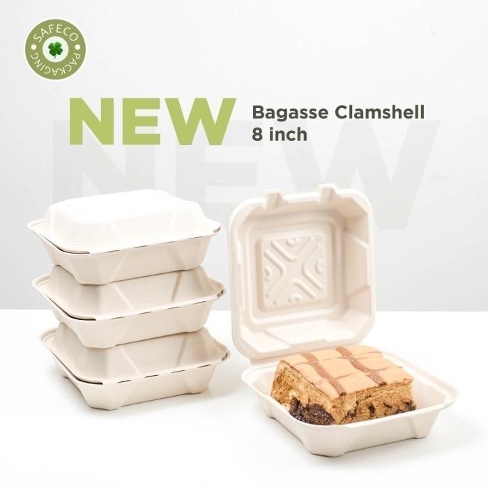 Gambar Bagasse Burger Lunch Box FF 8 Inch 1100 ML Kotak Makanan Clamshell - 8 inch coklat dari Safeco Packaging undefined Tokopedia
