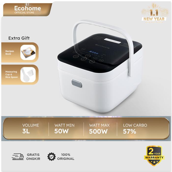 Gambar Ecohome Rice Cooker Low Carbo ELS-888 Low Sugar Penanak Multifungsi - Hitam dari Ecohome undefined Tokopedia