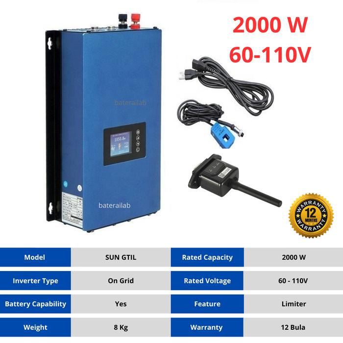 Gambar SUN GRID TIE INVERTER 2000 WATT WITH LIMITER INCLUDE WIFI - 60-110 WIFI dari Baterailab undefined Tokopedia