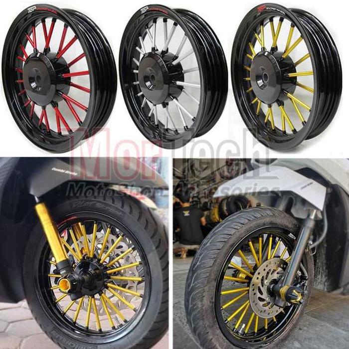 Gambar TOP Velg Pelek Motor Model Dokar Andong Motor matic Ring 14 Honda Vario 110 / Techno 110 / Beat Karbu / Beat fi / Scoopy Fi ESP / Spacy / Genio - Hitam Chrome dari Jaya Motor Parts. undefined 5 Tokopedia