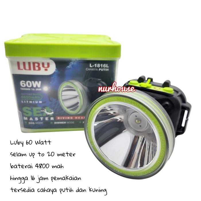 Gambar Senter Kepala Luby 60 Watt L 1816 Sea Master Senter selam Diving headlamp - Putih dari nurhouse undefined Tokopedia