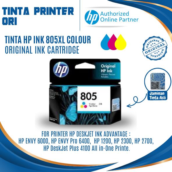 Gambar Tinta HP 805 Black / Tri-Colour Original Ink Cartridge For Printer HP Envy 6000 / 6400 / 1200 / 2300 / 2700 / 4100 all in one Printer Hitam - Colour dari TINTA ORIGINAL SJC_NEW undefined Tokopedia