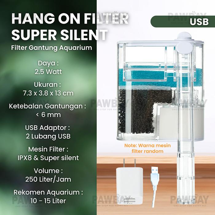 Gambar Hanging Filter Gantung External Akuarium Ikan Silent Hang on Filter USB Listrik Aquascape Aquarium Mini - NKD-02 USB dari PawBay undefined Tokopedia