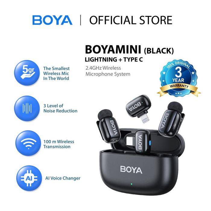 Gambar BOYA mini Mikrofon Klip Nirkabel 2.4GHz Ultra-Mini Wireless Microphone dengan Fitur AI Pengubah Suara Port Lightning & USB Tipe C Kompatibel dengan Ponsel Pintar Siaran Langsung Vlog - IOS USBC Black dari JKT-VAPE undefined Tokopedia