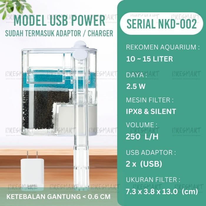 Gambar Filter Gantung Eksternal Akuarium Mini Silent Hangin Hang on Filter Listrik USB Aquarium Ikan - USB (NKD02) dari Presmart undefined Tokopedia