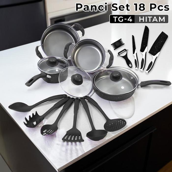 Gambar FREE 1 Set Pisau Panci Wajan Set Enamel 18Pcs Anti Lengket Perlengkapan Dapur Lengkap Murah - Hitam dari Shopz Aways undefined Tokopedia