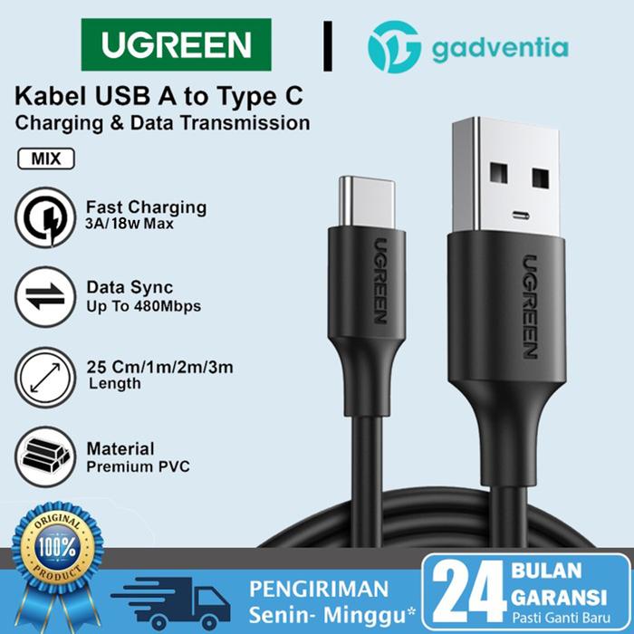 Gambar UGREEN Kabel Charger Data USB Type C Fast Charging 25Cm 50Cm 1M 2M 3M Max 3A Android Oppo Vivo Realme - PREMIUM PVC, 25CM dari GADVENTIA undefined Tokopedia