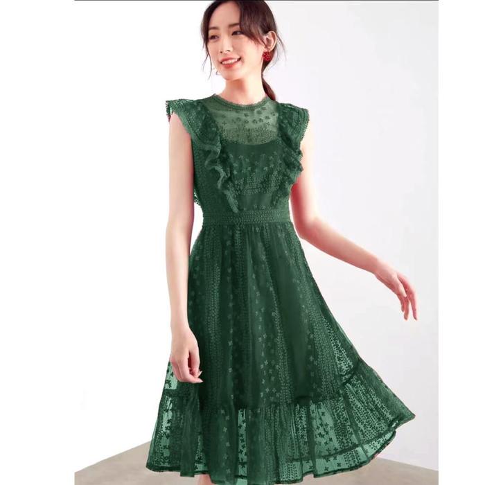 Gambar BM- 0970# Vero Lace Ruffle Dress [Dress 0133] WKF - Green, L dari SuperModel New Generation undefined Tokopedia
