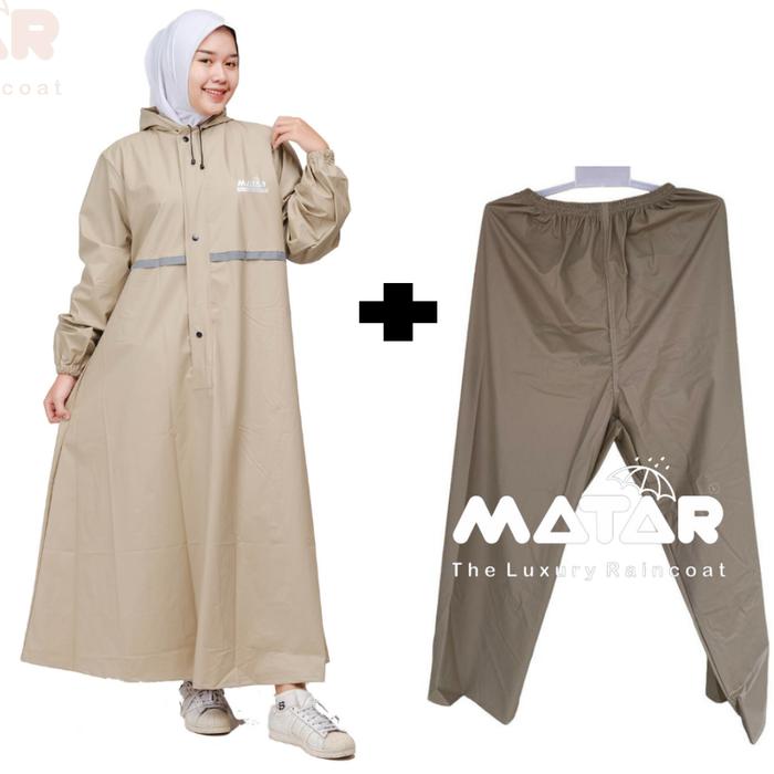 Gambar Jas Hujan Gamis Wanita Muslimah/ Jas Hujan Wanita By MATAR Dewasa Syari PVC Rust-Proof Raincoats outfit outdoor - Mocca+celana, XL dari Ar Rafan Store undefined Tokopedia